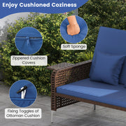 Costway - 2 Piece Patio Rattan Daybed Wicker Loveseat and Ottoman with Adjustable Backrest-Navy