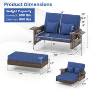 Costway - 2 Piece Patio Rattan Daybed Wicker Loveseat and Ottoman with Adjustable Backrest-Navy