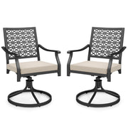 Costway - 2 Pieces Outdoor Swivel Chairs Patio Dining Chairs with Padded Cushions-Beige