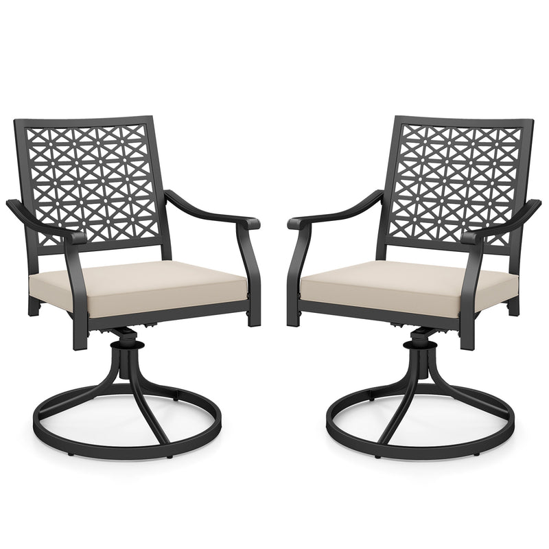 Costway - 2 Pieces Outdoor Swivel Chairs Patio Dining Chairs with Padded Cushions-Beige
