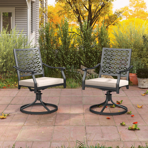 Costway - 2 Pieces Outdoor Swivel Chairs Patio Dining Chairs with Padded Cushions-Beige