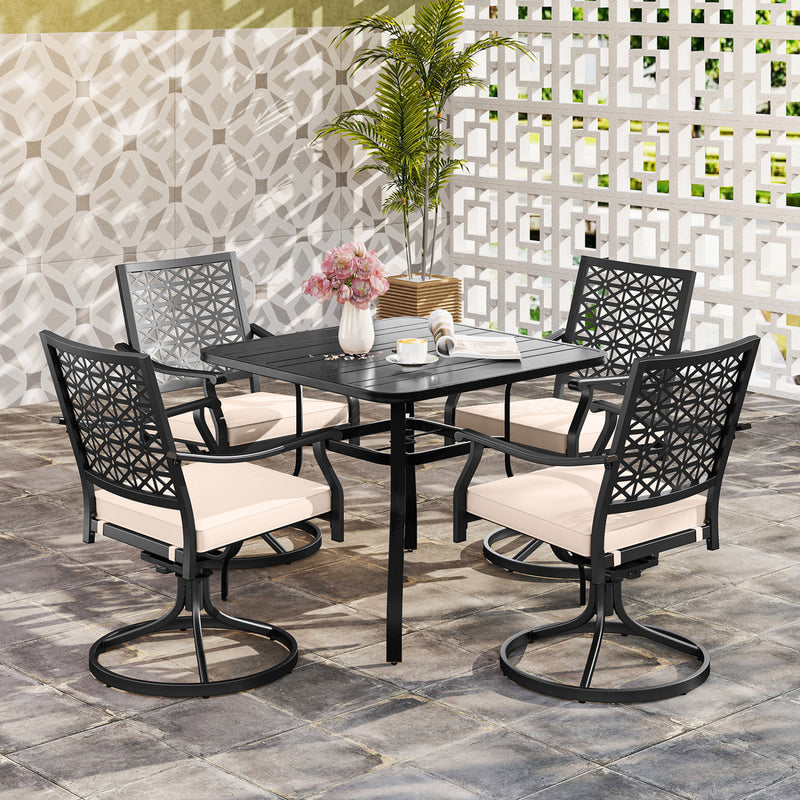 Costway - 2 Pieces Outdoor Swivel Chairs Patio Dining Chairs with Padded Cushions-Beige