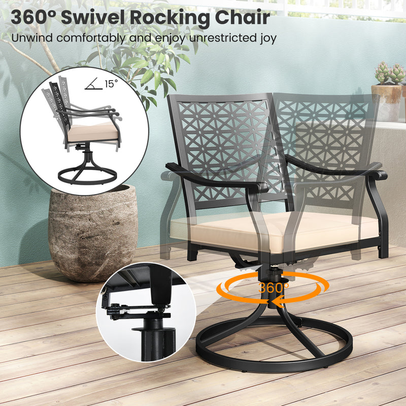 Costway - 2 Pieces Outdoor Swivel Chairs Patio Dining Chairs with Padded Cushions-Beige