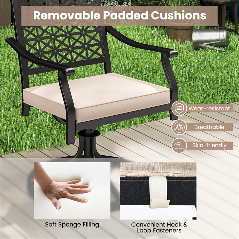Costway - 2 Pieces Outdoor Swivel Chairs Patio Dining Chairs with Padded Cushions-Beige