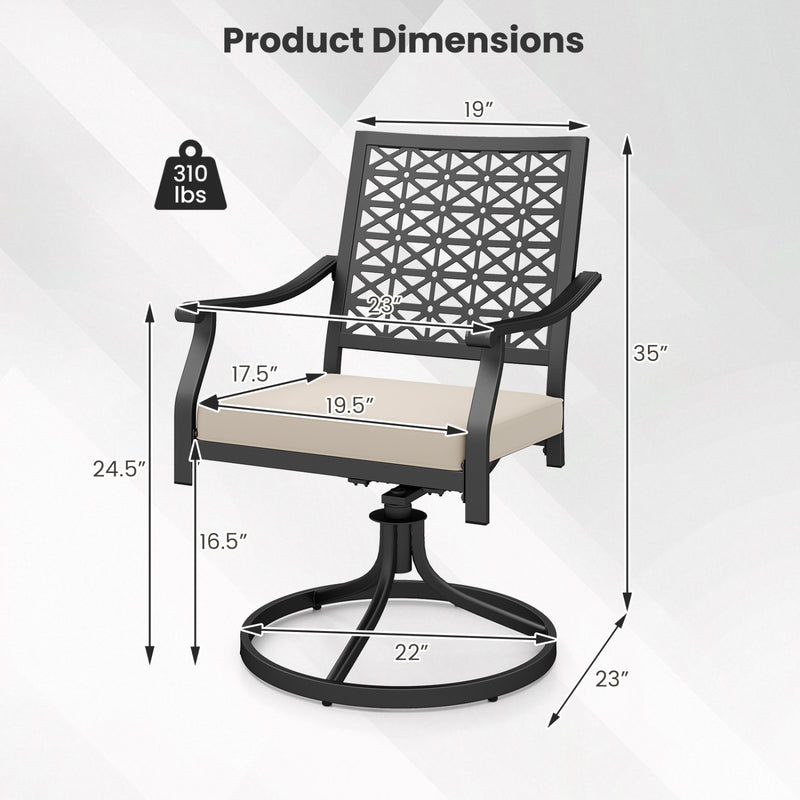Costway - 2 Pieces Outdoor Swivel Chairs Patio Dining Chairs with Padded Cushions-Beige