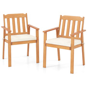 Costway - 2 Pieces Patio Dining Chairs Outdoor Acacia Wood Chairs-White