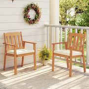 Costway - 2 Pieces Patio Dining Chairs Outdoor Acacia Wood Chairs-White