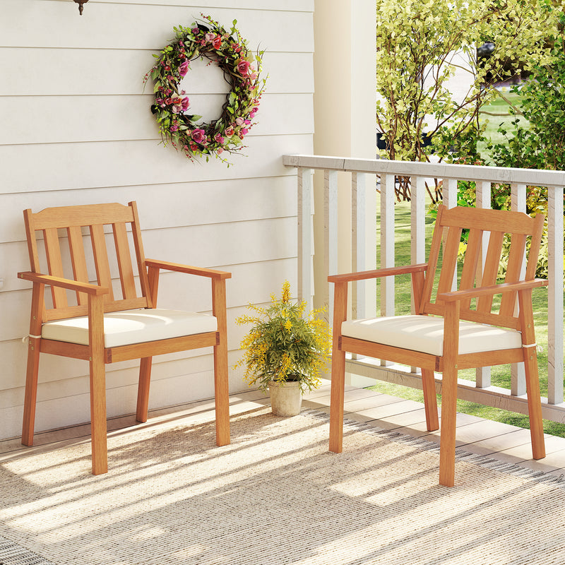 Costway - 2 Pieces Patio Dining Chairs Outdoor Acacia Wood Chairs-White