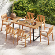Costway - 2 Pieces Patio Dining Chairs Outdoor Acacia Wood Chairs-White