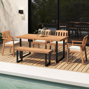Costway - 2 Pieces Patio Dining Chairs Outdoor Acacia Wood Chairs-White