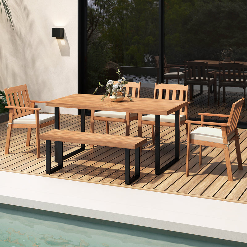 Costway - 2 Pieces Patio Dining Chairs Outdoor Acacia Wood Chairs-White