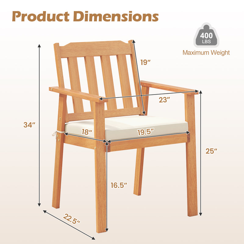 Costway - 2 Pieces Patio Dining Chairs Outdoor Acacia Wood Chairs-White