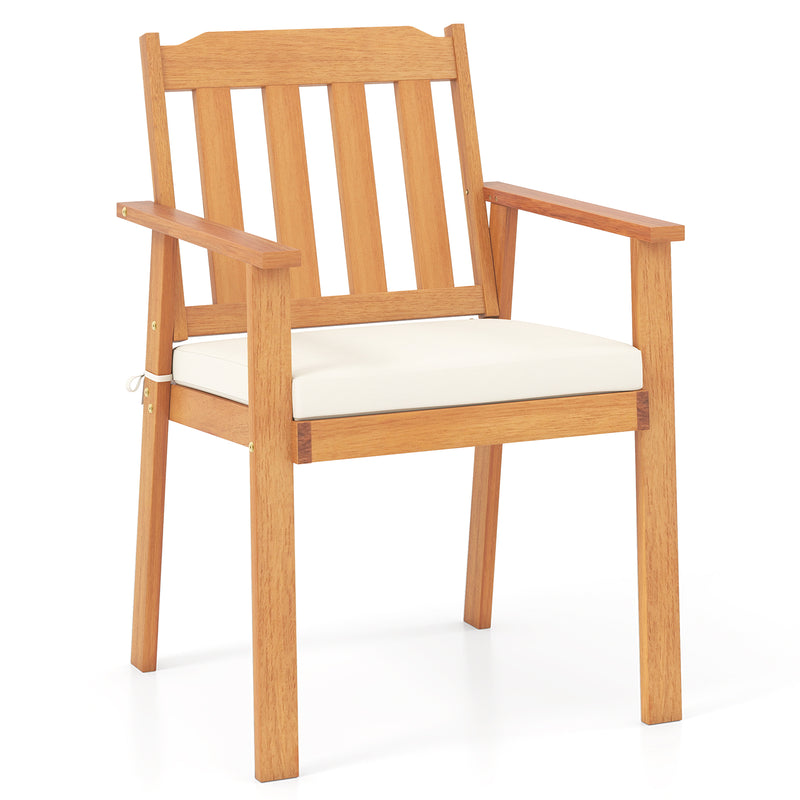 Costway - 2 Pieces Patio Dining Chairs Outdoor Acacia Wood Chairs-White