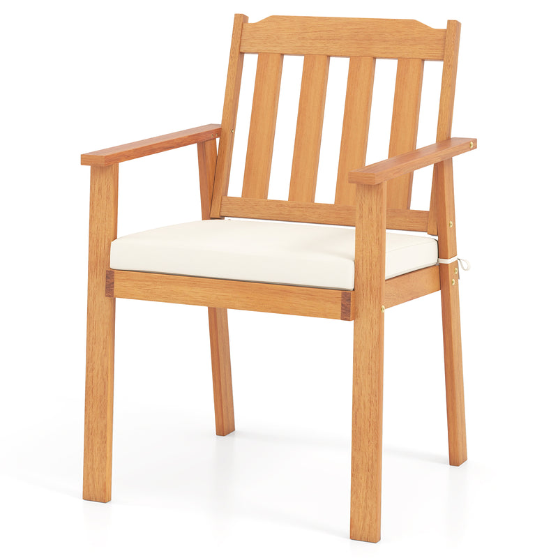 Costway - 2 Pieces Patio Dining Chairs Outdoor Acacia Wood Chairs-White