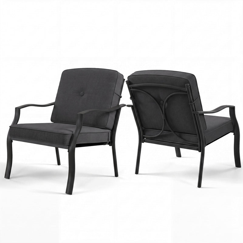 Costway - 2 Pieces Patio Metal Chairs with Seat and Back Cushions for Yard-Black