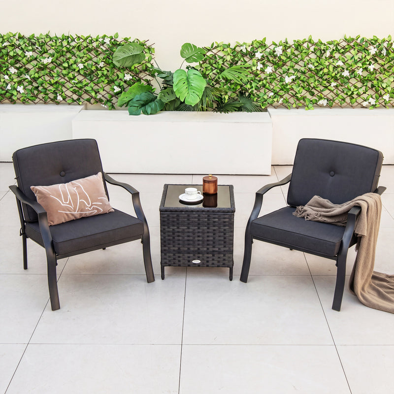 Costway - 2 Pieces Patio Metal Chairs with Seat and Back Cushions for Yard-Black
