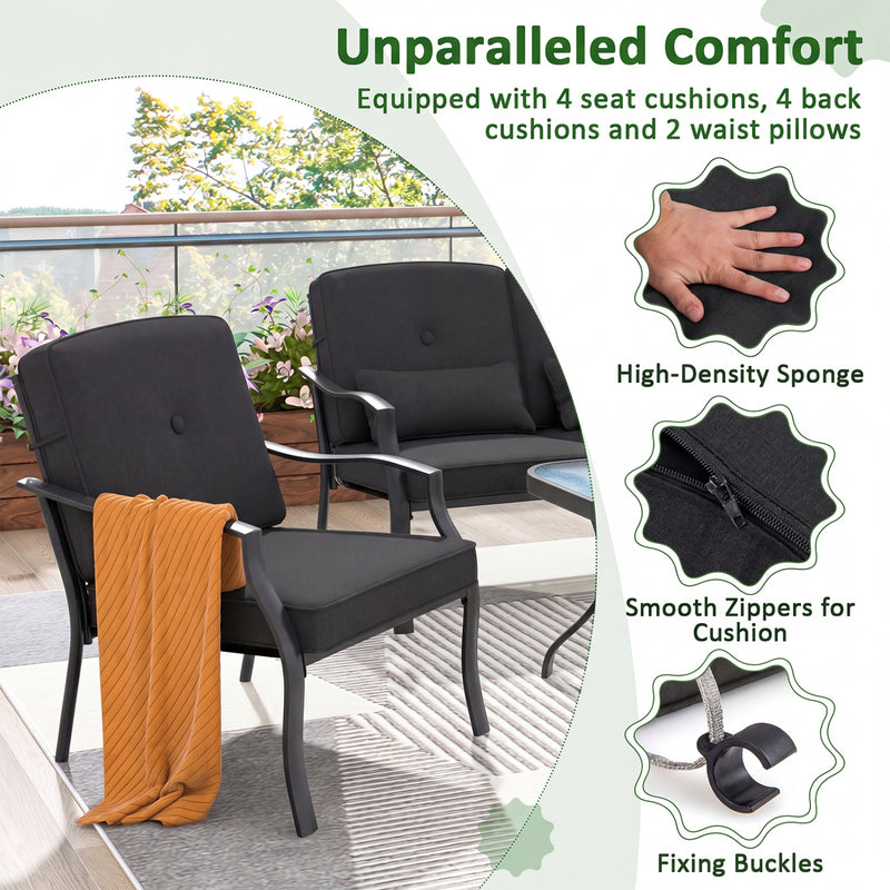 Costway - 2 Pieces Patio Metal Chairs with Seat and Back Cushions for Yard-Black