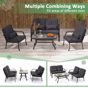 Costway - 2 Pieces Patio Metal Chairs with Seat and Back Cushions for Yard-Black