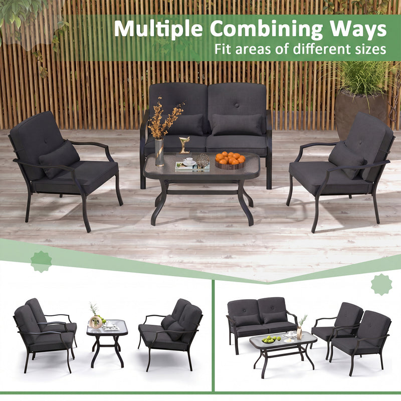Costway - 2 Pieces Patio Metal Chairs with Seat and Back Cushions for Yard-Black