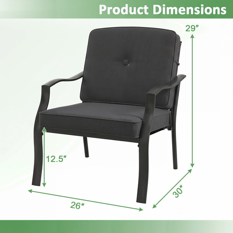 Costway - 2 Pieces Patio Metal Chairs with Seat and Back Cushions for Yard-Black