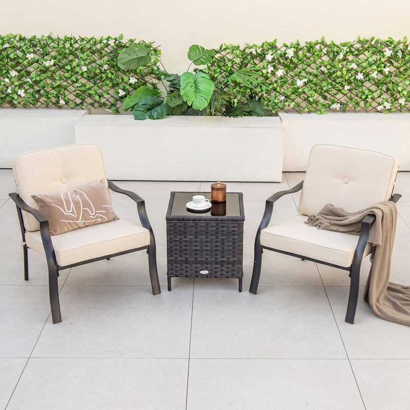 Costway - 2 Pieces Patio Metal Chairs with Seat and Back Cushions for Yard-Beige