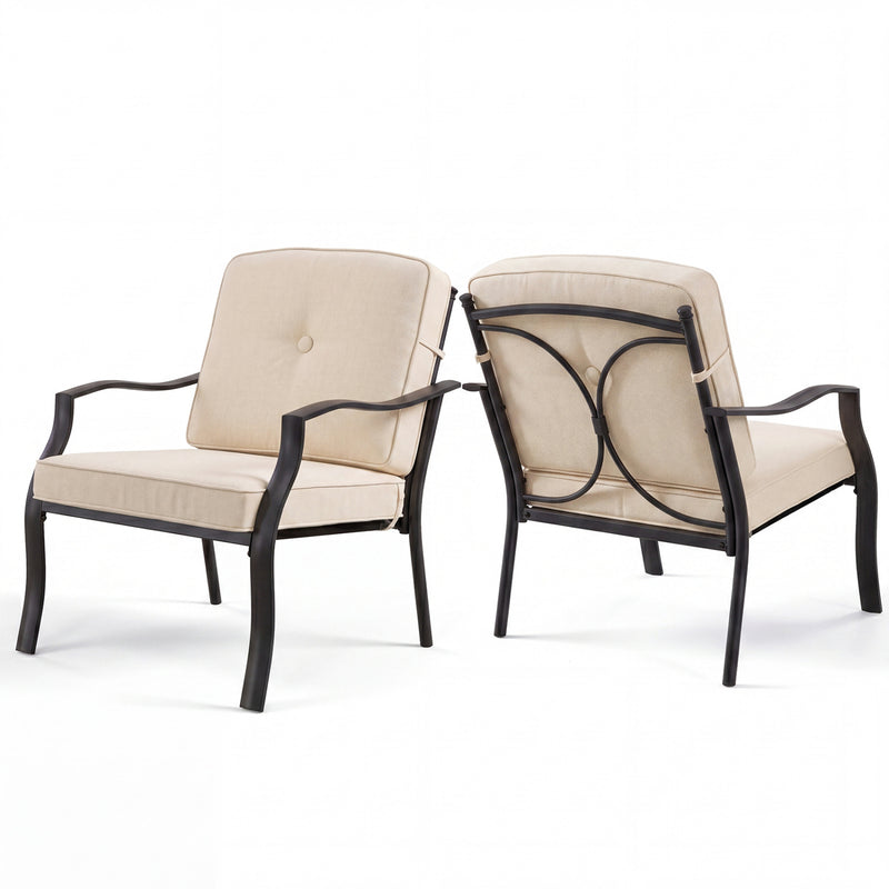 Costway - 2 Pieces Patio Metal Chairs with Seat and Back Cushions for Yard-Beige