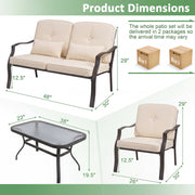 Costway - 2 Pieces Patio Metal Chairs with Seat and Back Cushions for Yard-Beige