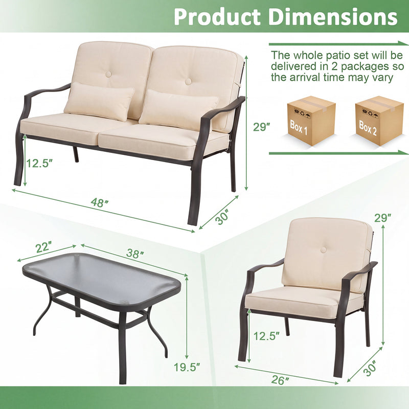 Costway - 2 Pieces Patio Metal Chairs with Seat and Back Cushions for Yard-Beige