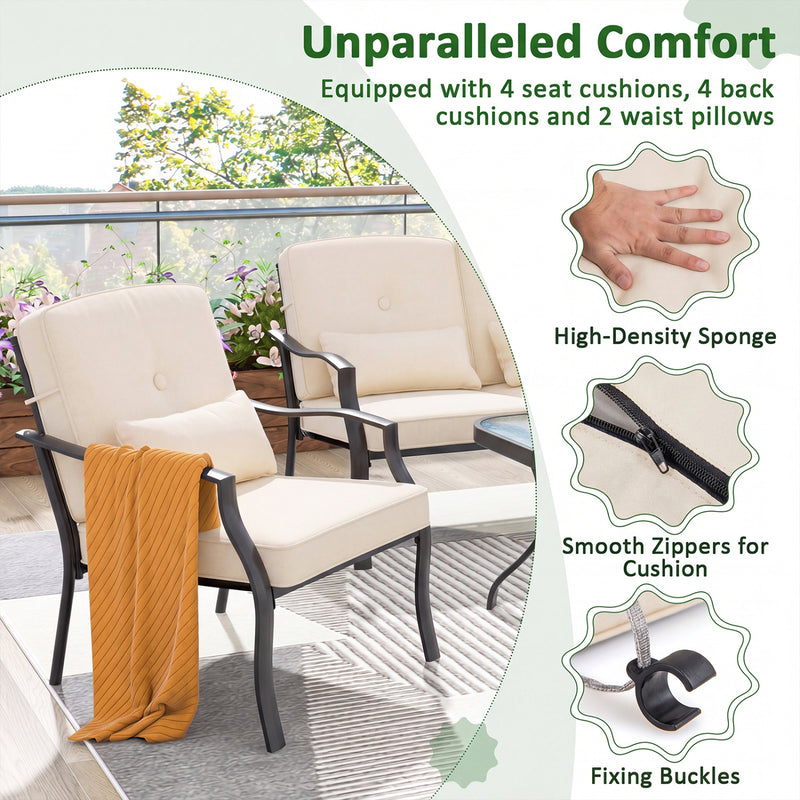 Costway - 2 Pieces Patio Metal Chairs with Seat and Back Cushions for Yard-Beige