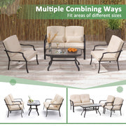 Costway - 2 Pieces Patio Metal Chairs with Seat and Back Cushions for Yard-Beige