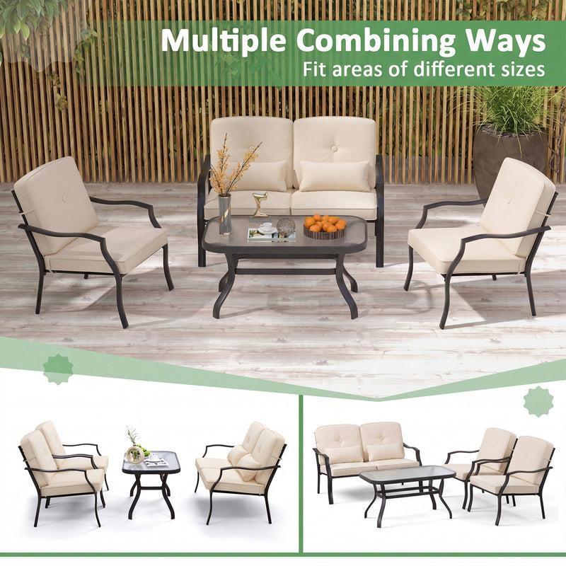 Costway - 2 Pieces Patio Metal Chairs with Seat and Back Cushions for Yard-Beige