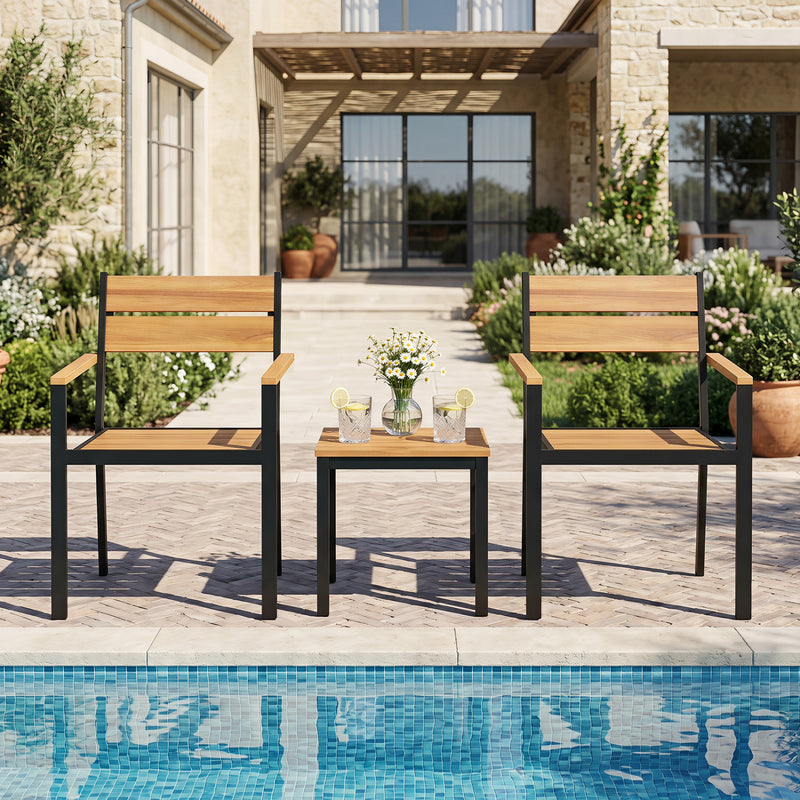 Costway - 2 piece Outside Patio Dining Chair with Acacia Armrest for Backyard Garden