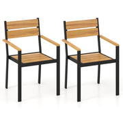 Costway - 2 piece Outside Patio Dining Chair with Acacia Armrest for Backyard Garden