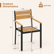 Costway - 2 piece Outside Patio Dining Chair with Acacia Armrest for Backyard Garden