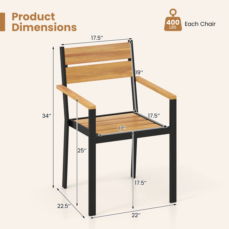 Costway - 2 piece Outside Patio Dining Chair with Acacia Armrest for Backyard Garden