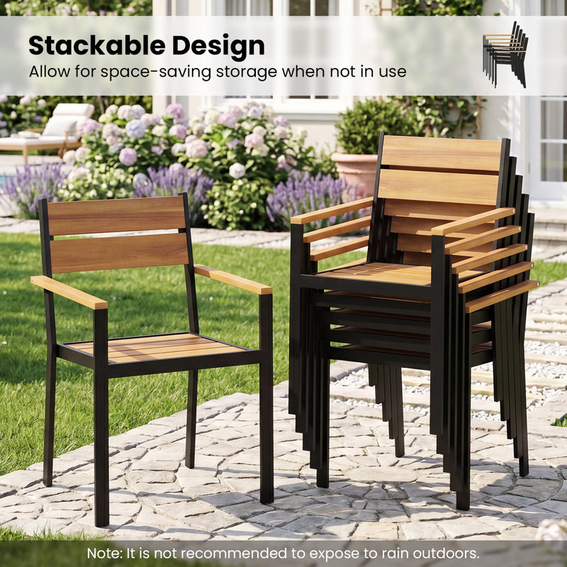Costway - 2 piece Outside Patio Dining Chair with Acacia Armrest for Backyard Garden