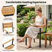 Costway - 2 piece Outside Patio Dining Chair with Acacia Armrest for Backyard Garden