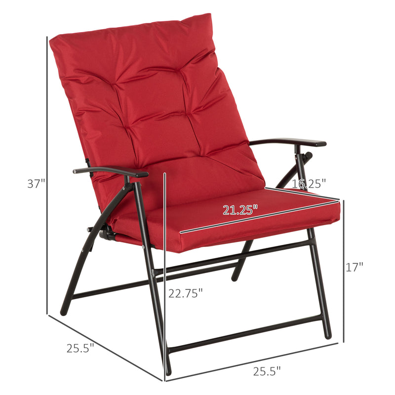 Outsunny - Set of 2 Outdoor Folding Chairs with Adjustable Backrest, Padded Camping Chairs for Outdoor Events, Red