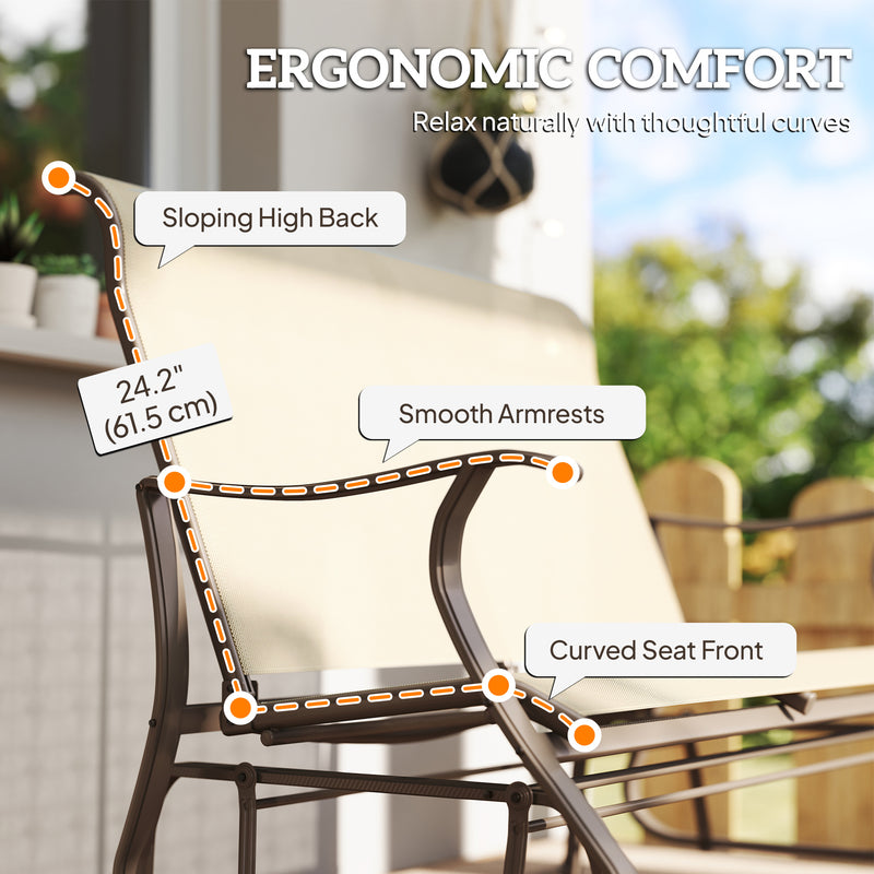 Outsunny - 2-Person Outdoor Glider Chair, Patio Glider Rocking Chair with Mesh Seat and Backrest, Steel Frame for Outdoor, Backyard, Khaki