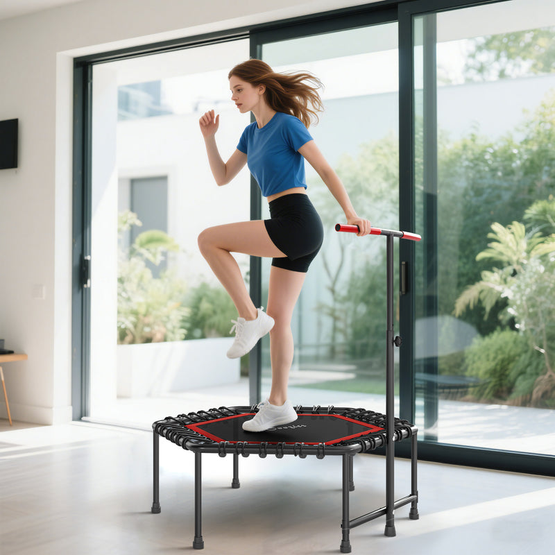 Soozier 45" Rebounder Trampoline for Adult, Quiet Bungee Rebounder with LED Lights and Adjustable Handle, Red