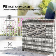Outsunny - 5 Piece Patio Furniture Set, Wicker Patio Chairs with Ottomans, 2-Tier Glass Coffee Table and Cushions, Grey/Dark Blue