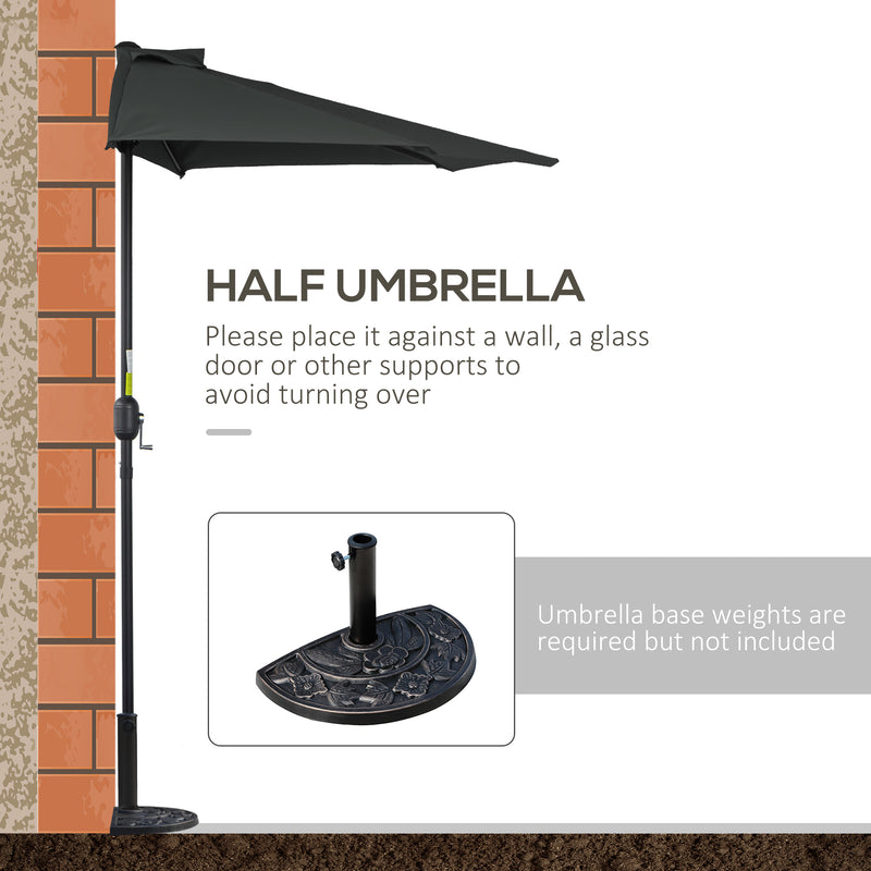Outsunny - 9ft Half Round Umbrella Outdoor Patio Garden Balcony Parasol Window Sun Shade w/ 5 Ribs, Black — 84D-007V00BK