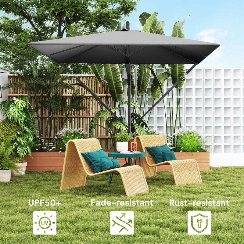 Outsunny - Patio Offset Umbrella UPF 50+ UV Protection, Crank Parasol with Base, Cover & Wind Securing, Grey — 84D-419V00GY