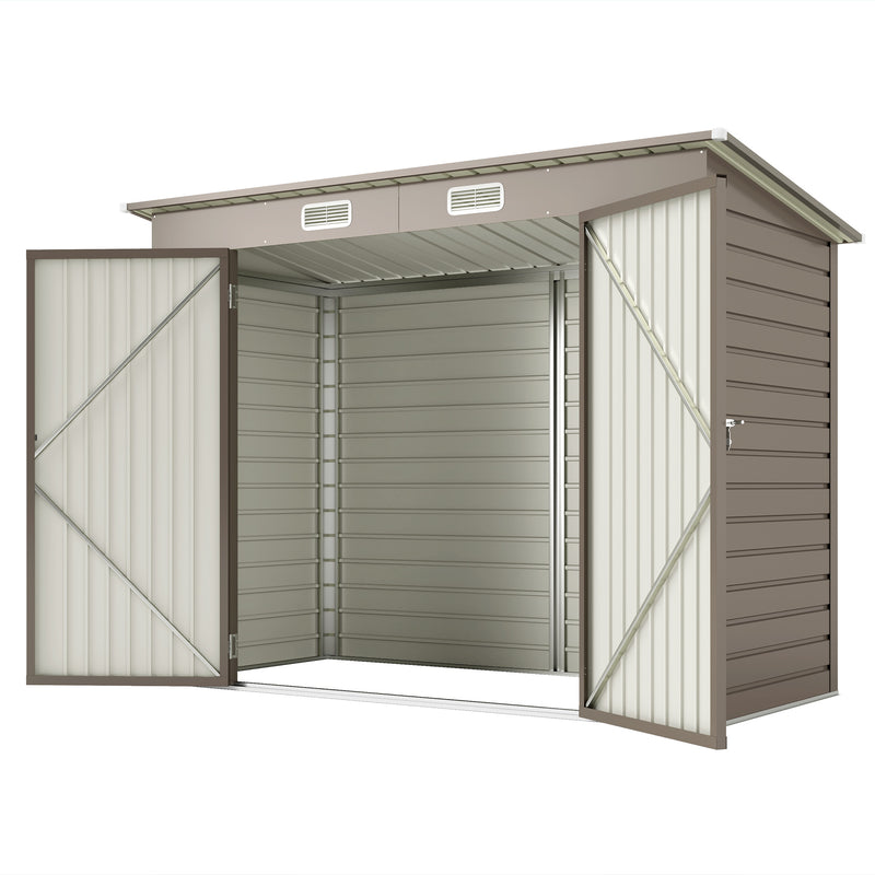 8 x 4FT Galvanized Garden Storage Shed, Metal Outdoor Shed with Double Doors and 2 Vents, Light Grey