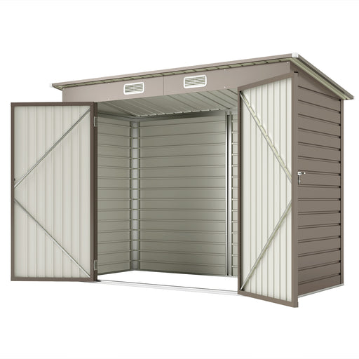 8 x 4FT Galvanized Garden Storage Shed, Metal Outdoor Shed with Double Doors and 2 Vents, Light Grey