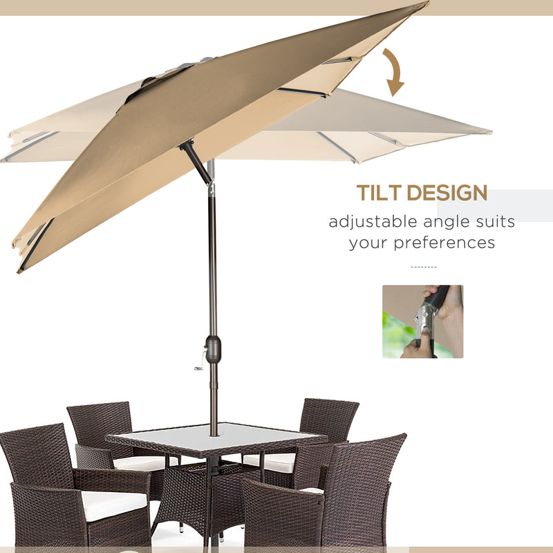 6.5x10ft Patio Umbrella, Rectangle Market Umbrella with Aluminum Frame and Crank Handle, Garden Parasol Outdoor Sunshade Canopy, Tan