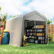 9.2' x 7.9' Garden Storage Tent, Patio Storage Shelter w/ Metal Frame and Double Zipper Doors, Light Grey