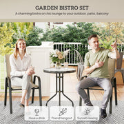 Outsunny - 3 Pieces Bistro Set, Small Patio Furniture Set with Stackable Mesh Chairs, Glass Table for Garden, Light Mixed Brown