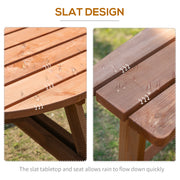Outsunny - 8 Seater Round Wooden Pub Bench & Picnic Table, Patio Dining Set for Outdoor Patio (Umbrella Not Included)