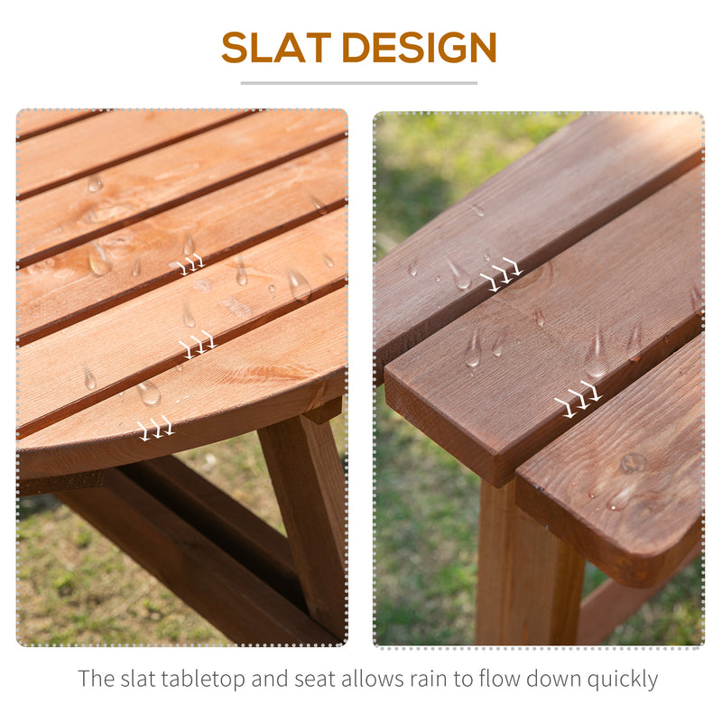 Outsunny - 8 Seater Round Wooden Pub Bench & Picnic Table, Patio Dining Set for Outdoor Patio (Umbrella Not Included)